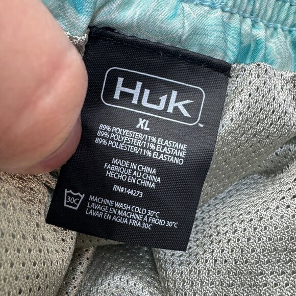 Huk Swim Trunks Mens XL Blue Teal Stretch Drawstring Beach Fish Shark Pockets - Picture 3 of 10